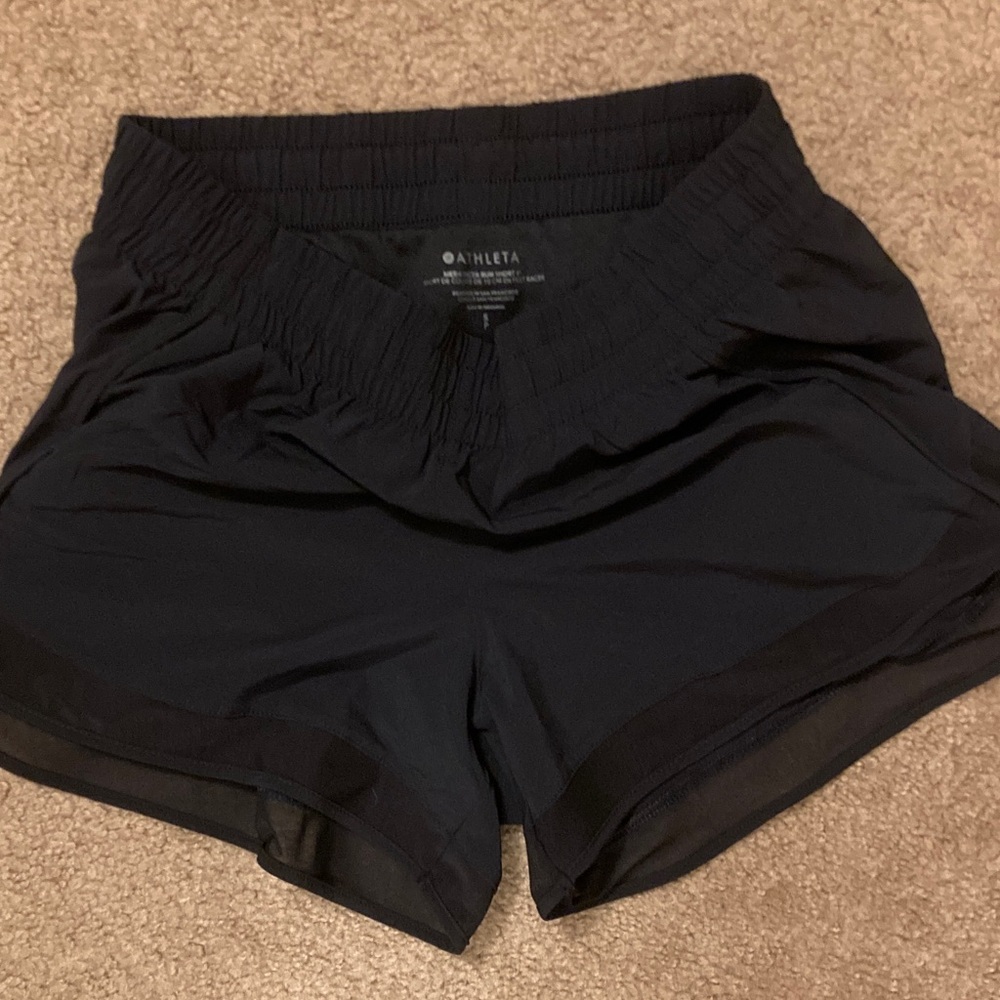 Athleta mesh racer run shorts, black